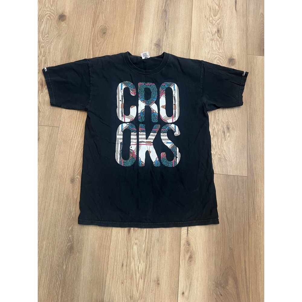 VTG CROOKS AND CASTLES BLACK T SHIRT MENS SZ M PATTERN LOGO GRAPHIC